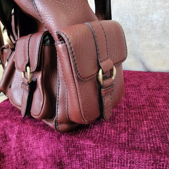 COLE HAAN Burnt Orange Pebbled Leather Adjustable Strap Satchel Shoulder Bag - Picture 11 of 14